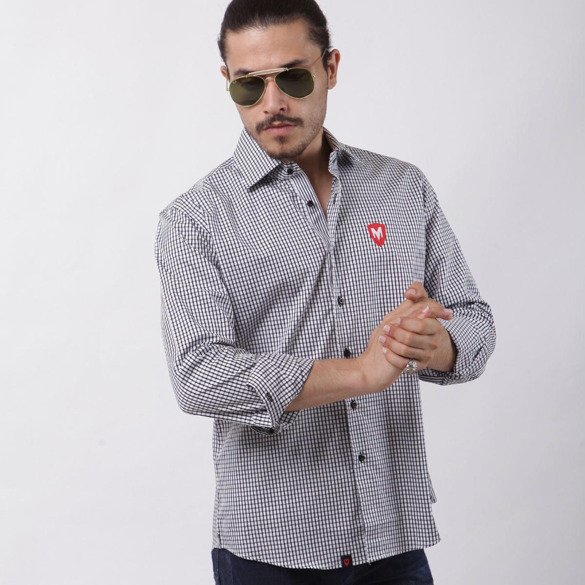 Men CUBE checked shirt in black and white